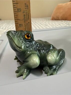Hand-Carved Nephrite Jade Frog Figurine by M. Wild from Estate Collection